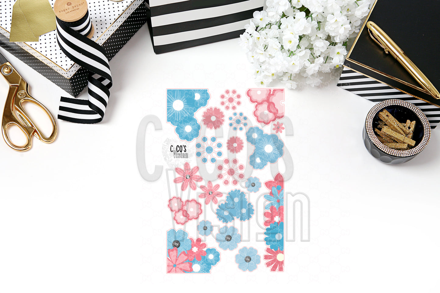 Baby Blue & Pink Florals 001