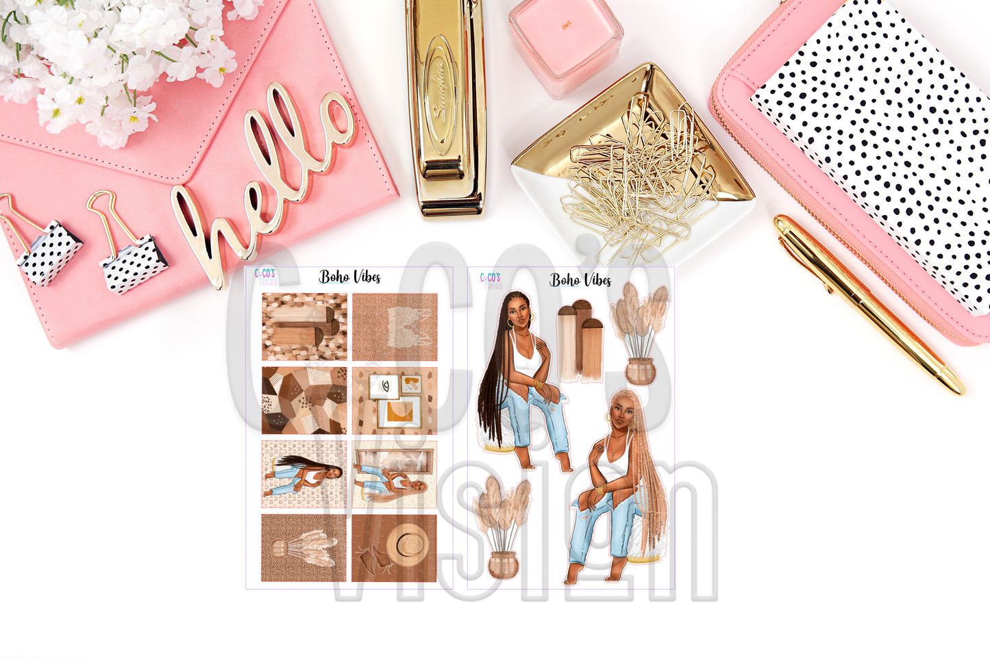 Boho Vibes on a half sheet of Stickers
