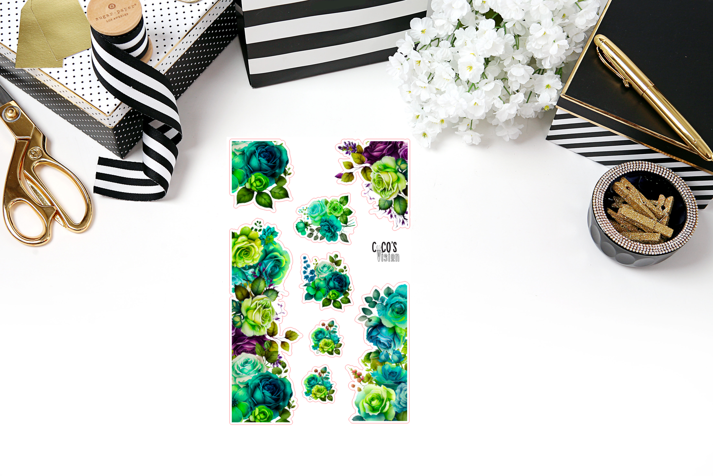 Green Blue & Purple Floral