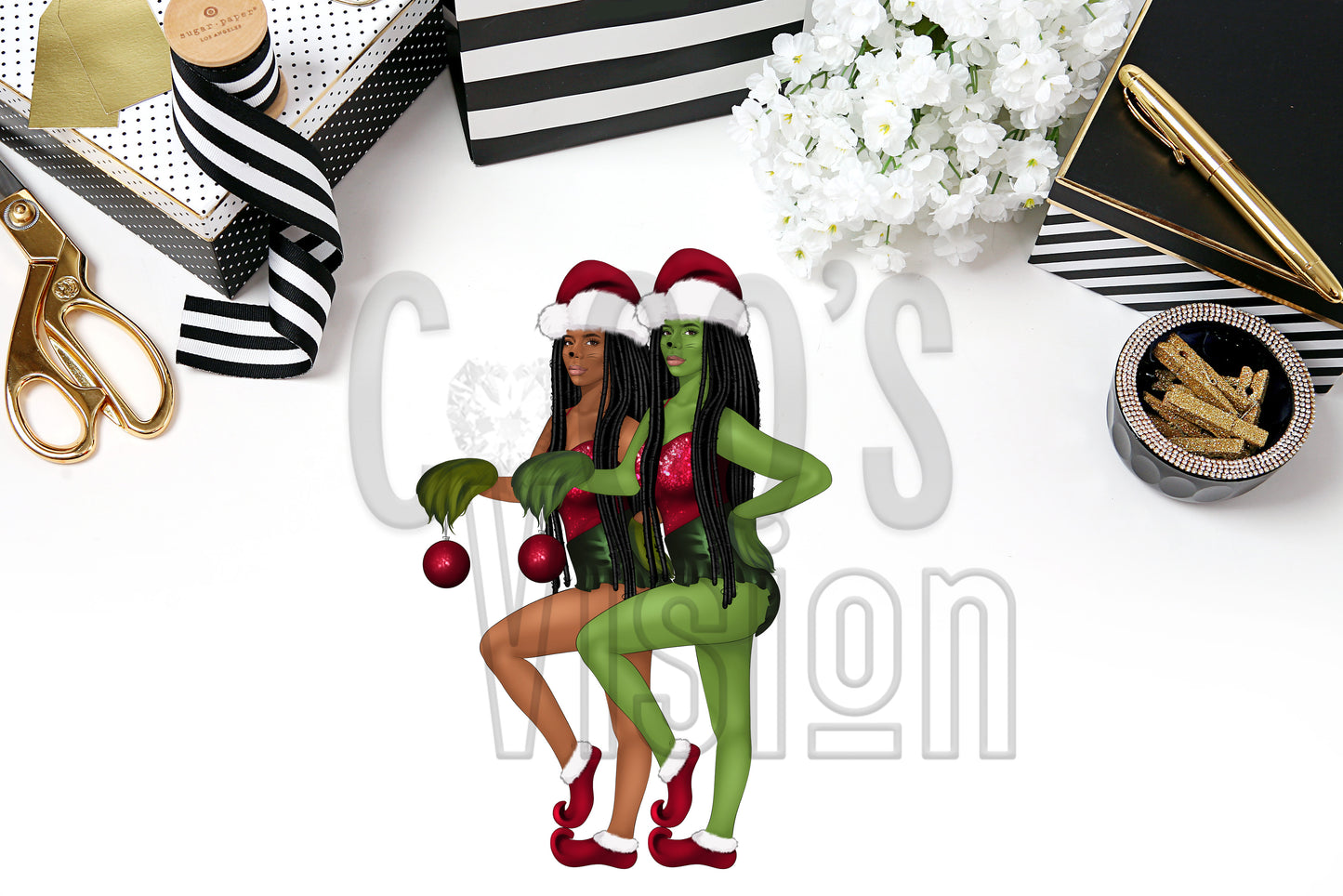 Grinchmas locs hair Brown skin