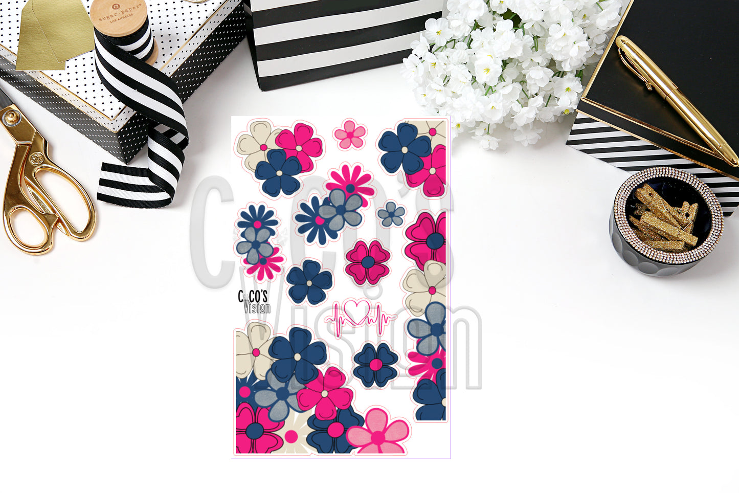 Pink, Blue, Cream Floral