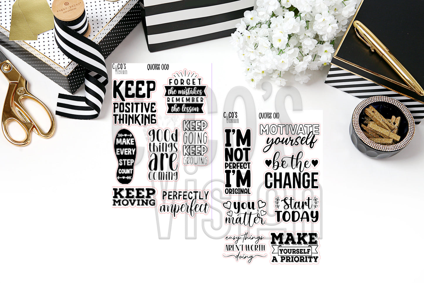 Quotes 009 010 on a half sheet of Stickers