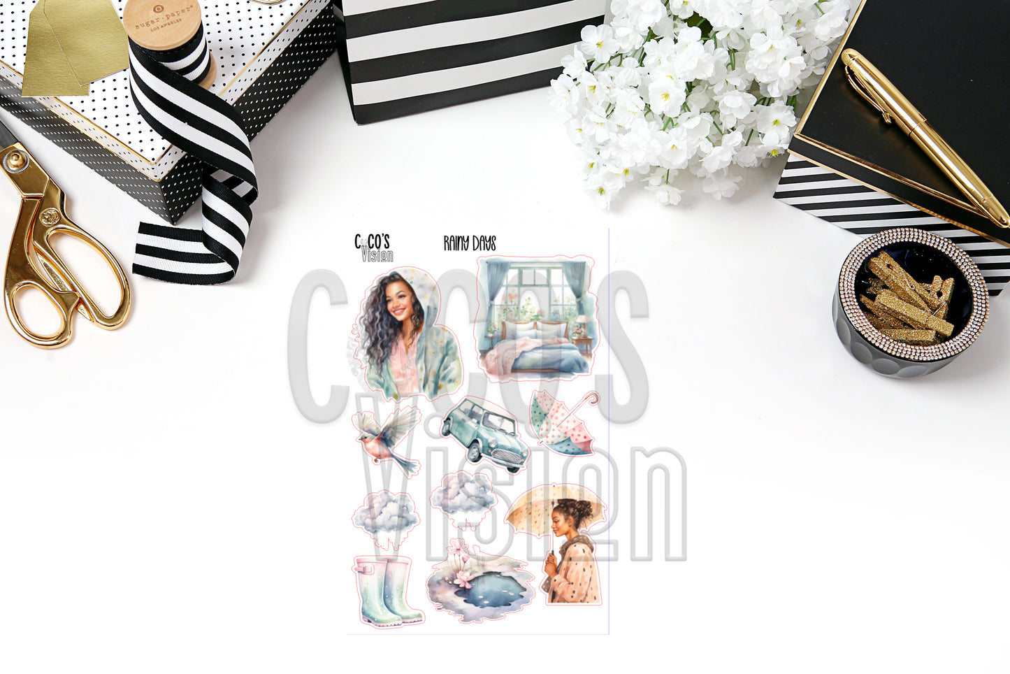 Rainy Deco on a half sheet of Stickers