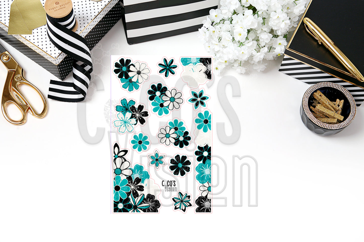 Teal Black Floral