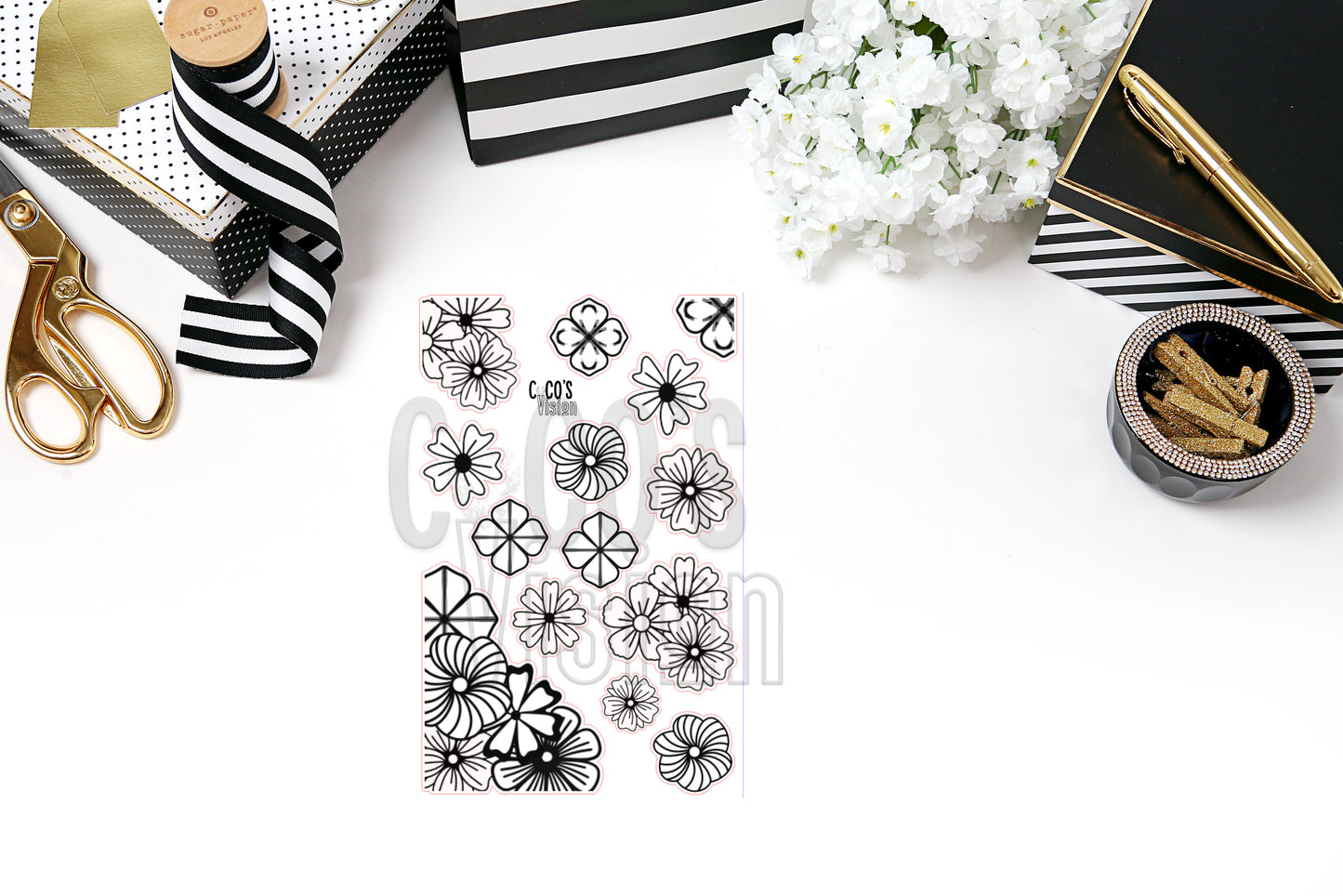Digital Black & White Floral