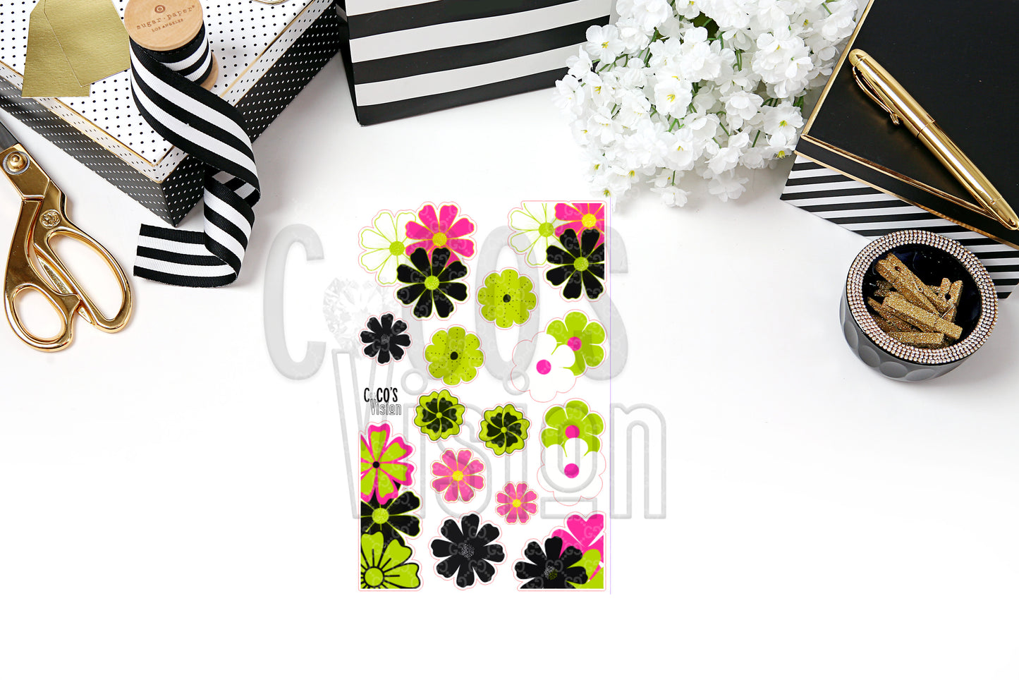 Pink Black & olive green Floral