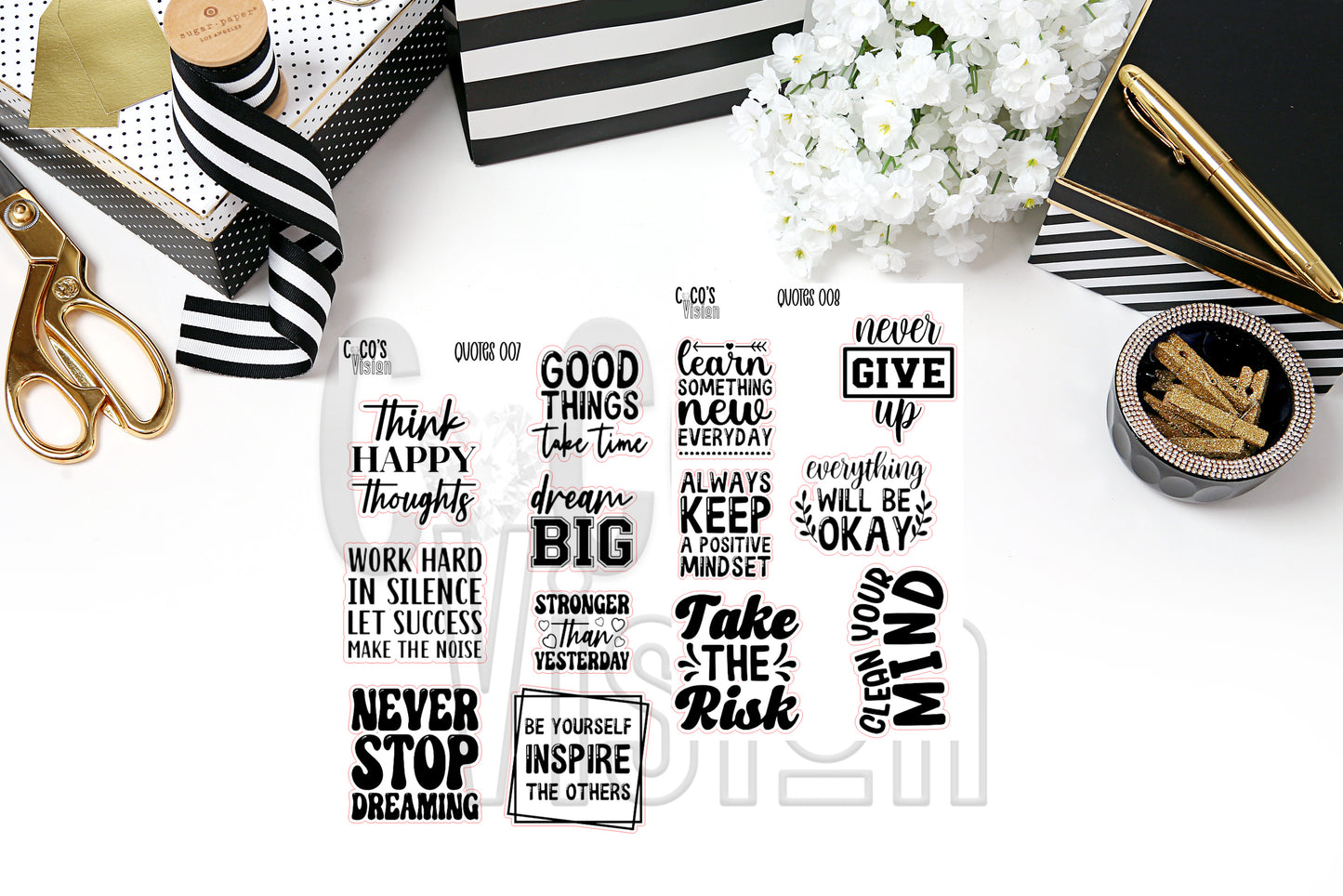 Quotes 007 008 on a half sheet of Stickers