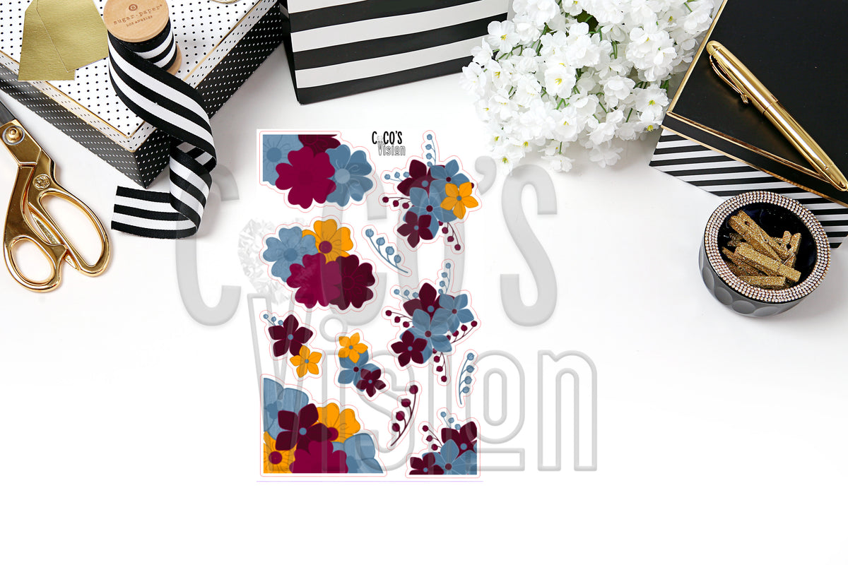 Wine Blue & Yellow Floral