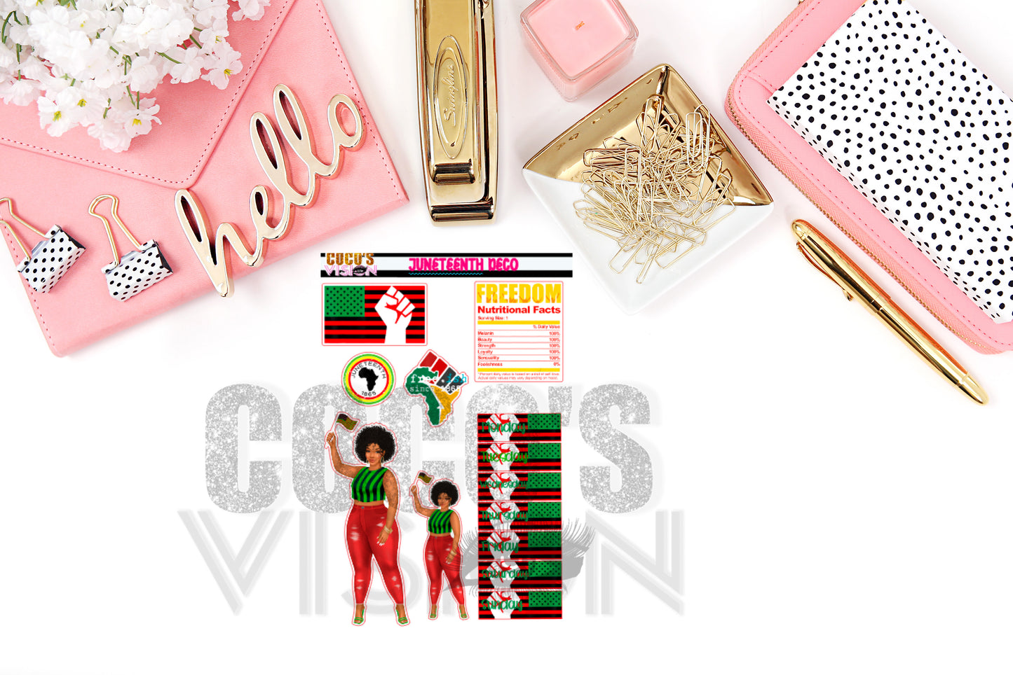 Juneteenth Deco Sheet on a half sheet of Stickers