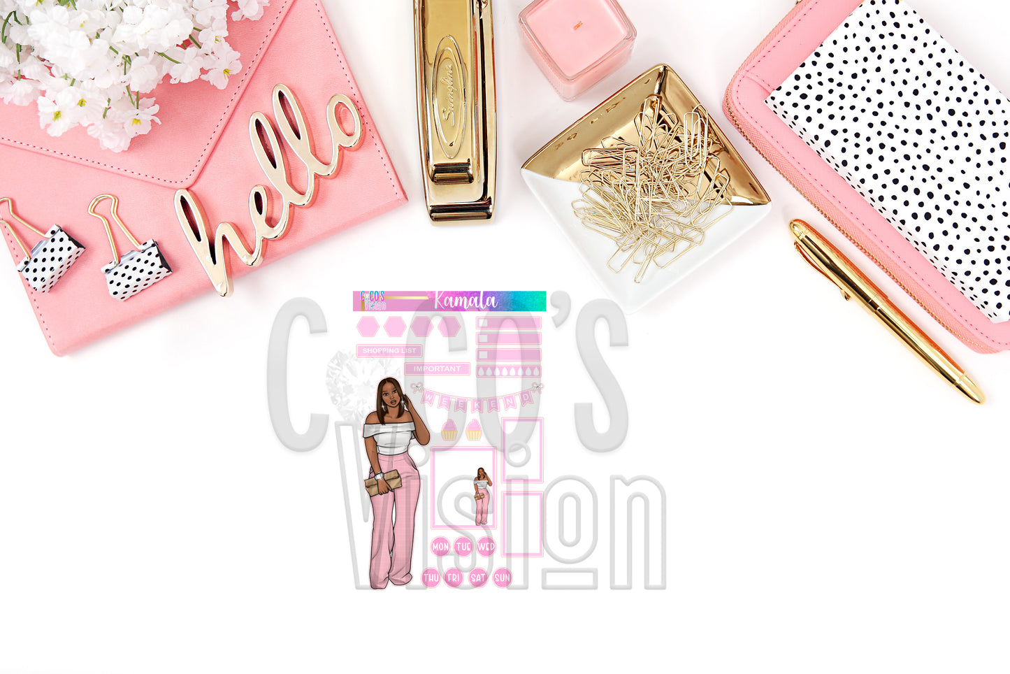 Kamala Deco on a half sheet of Stickers