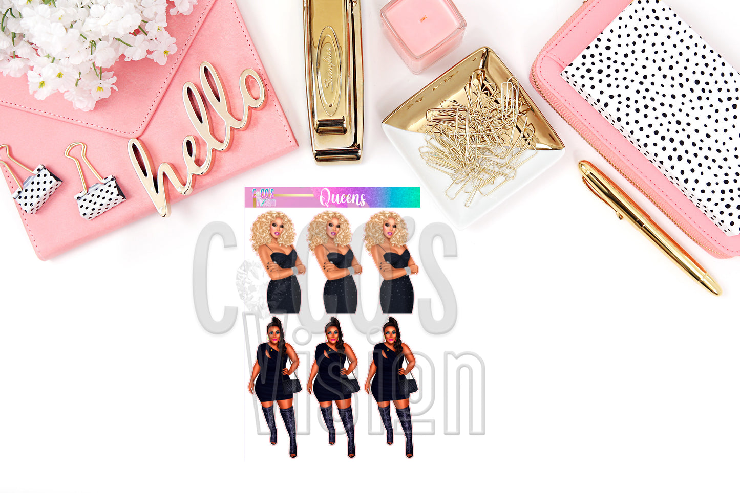 Queens Exclusive on a half sheet of Stickers