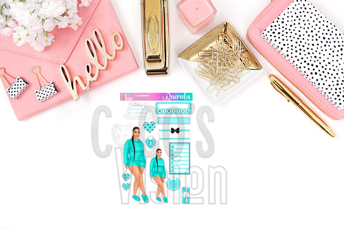 Querida Deco on a half sheet of Stickers