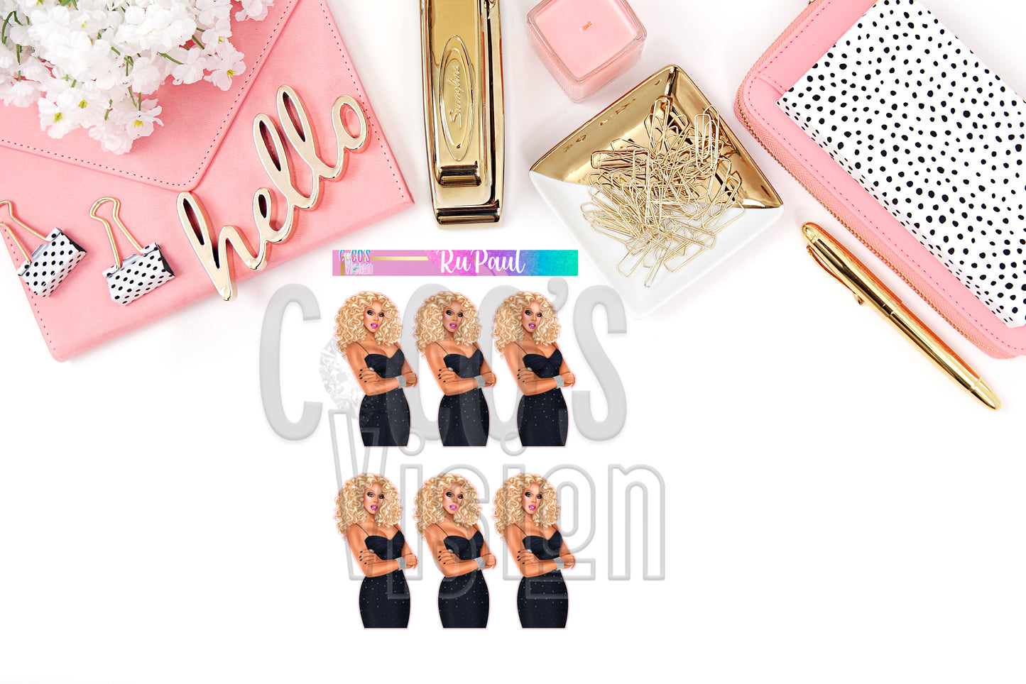 RuPaul Exclusive on a half sheet of Stickers