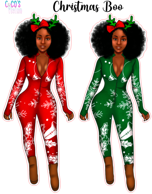 Christmas Boo with Curly Hair Stickers