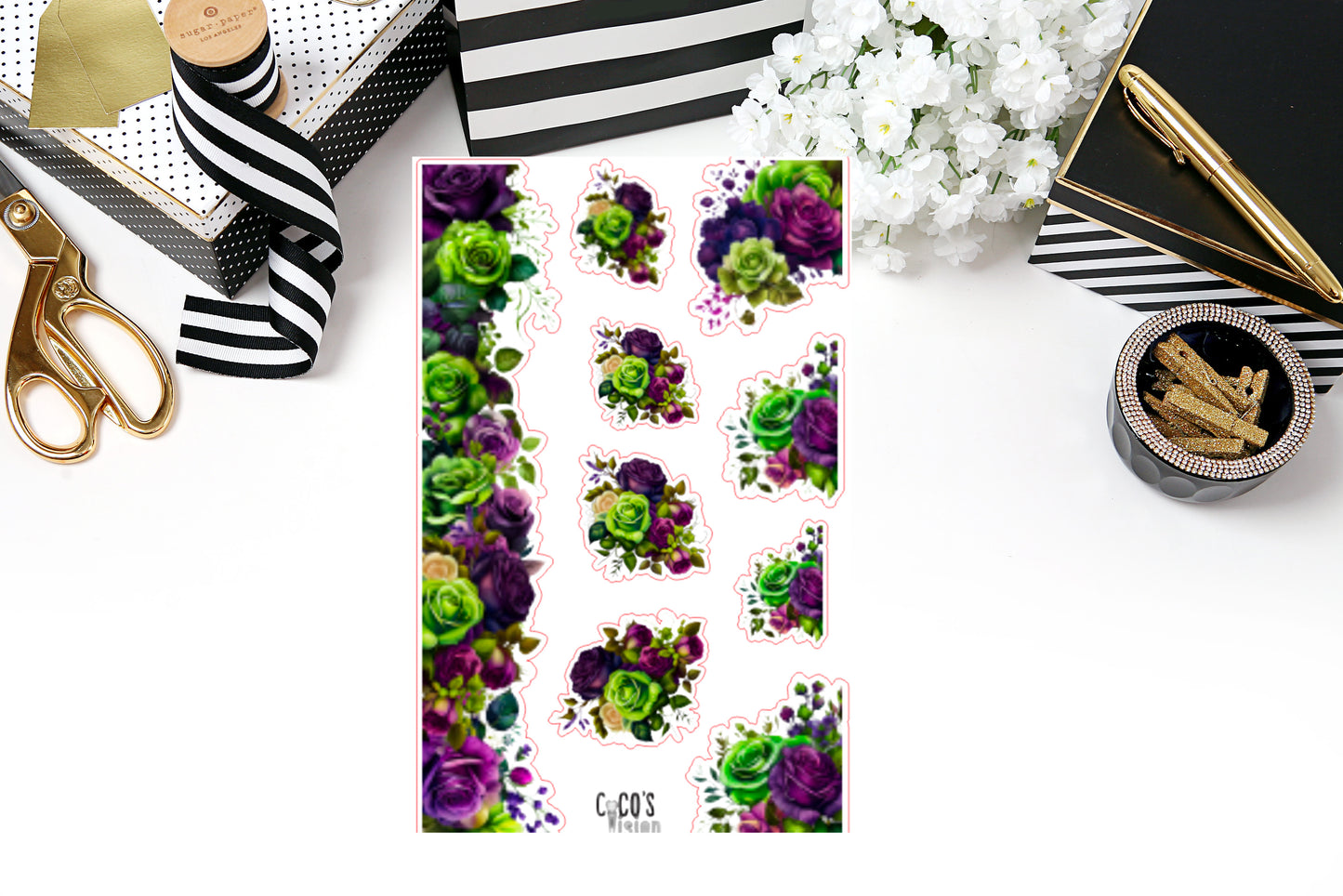Green & Dark Purple Floral