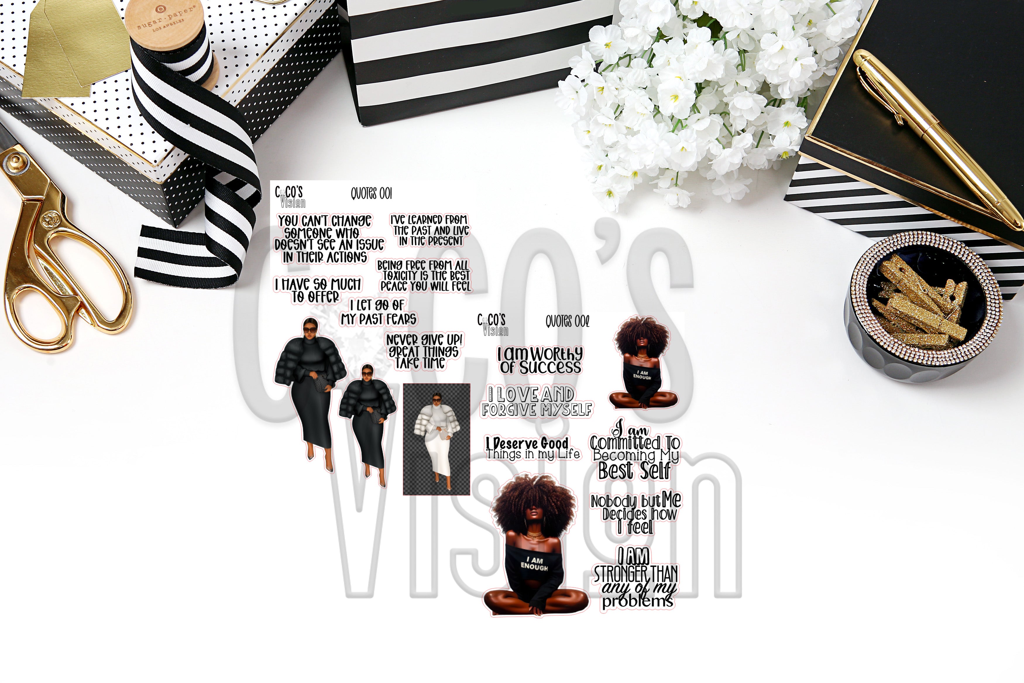 Quotes 001 002 on a half sheet of Stickers – Cocos Vision Shop