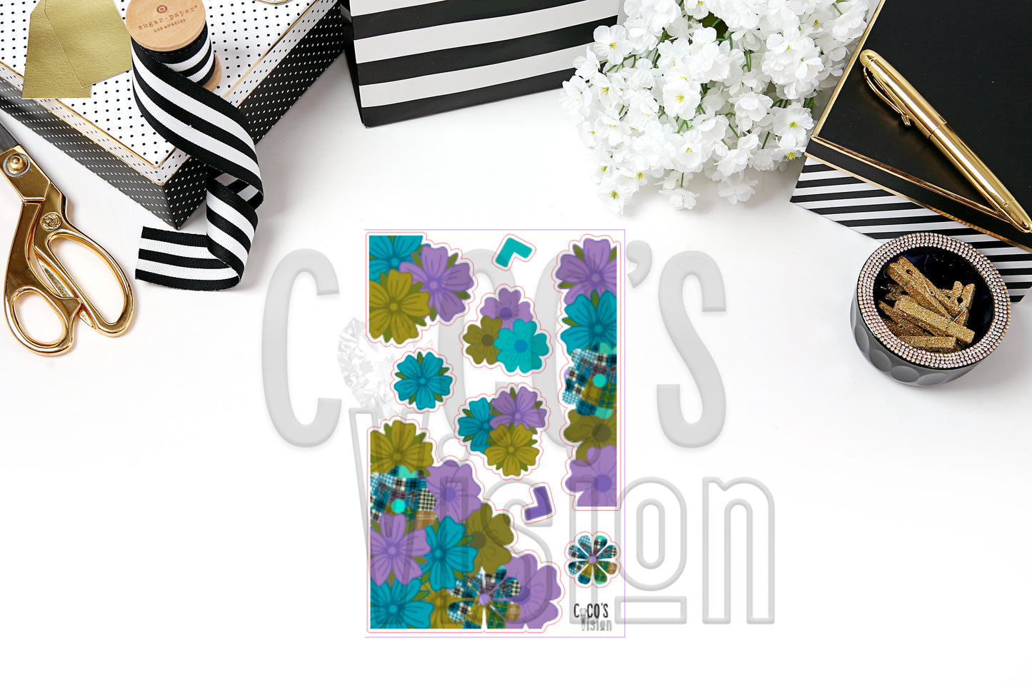 Purple Teal Plaid Floral