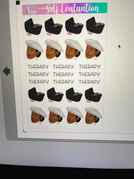 Self Evaluation Mental health on a half sheet of Stickers